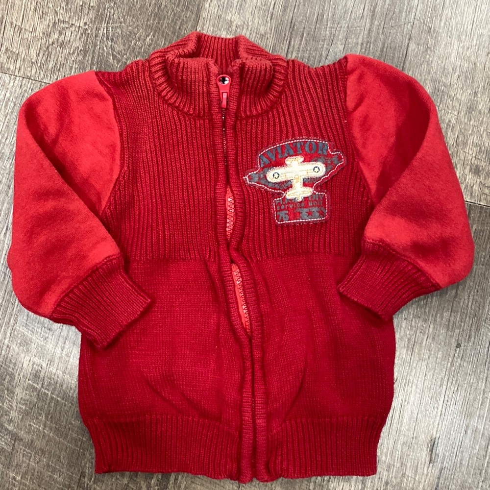 Baby Headquarters zip front sweater w/ sweatshirt style sleeves size 3-6 months